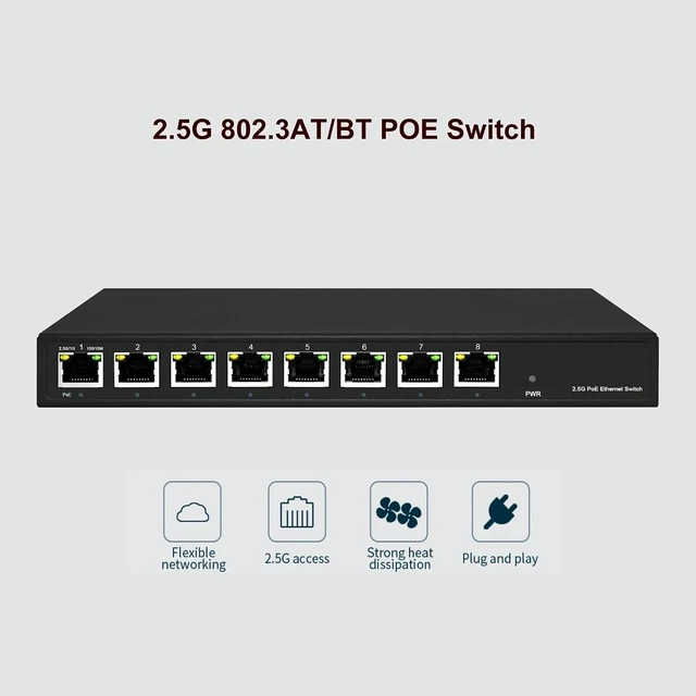 Alt view image 4 of 7 - Managed 8 Ports 2.5Gb POE Switch 802.3BT Multi Gigabit LAN 2500Mbps(POE Model)