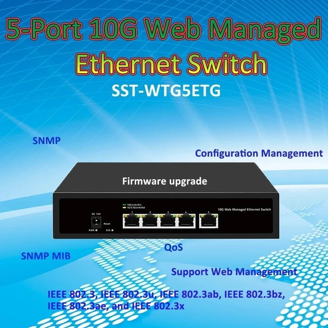 Alt view image 2 of 5 - Switch 10gbps Rj45 10g Web Managed 5 Ports Ethernet Switch