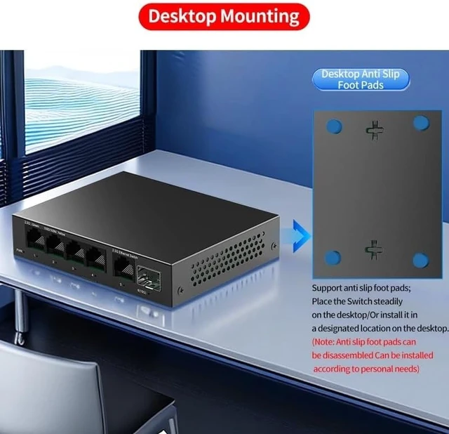 Alt view image 3 of 5 - 5 Port 2.5GbE Ethernet Switch 2.5Gbps Network Switch 1 Port 10Gb SFP