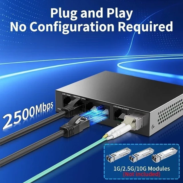 Main image of 5 Port 2.5GbE Ethernet Switch 2.5Gbps Network Switch 1 Port 10Gb SFP