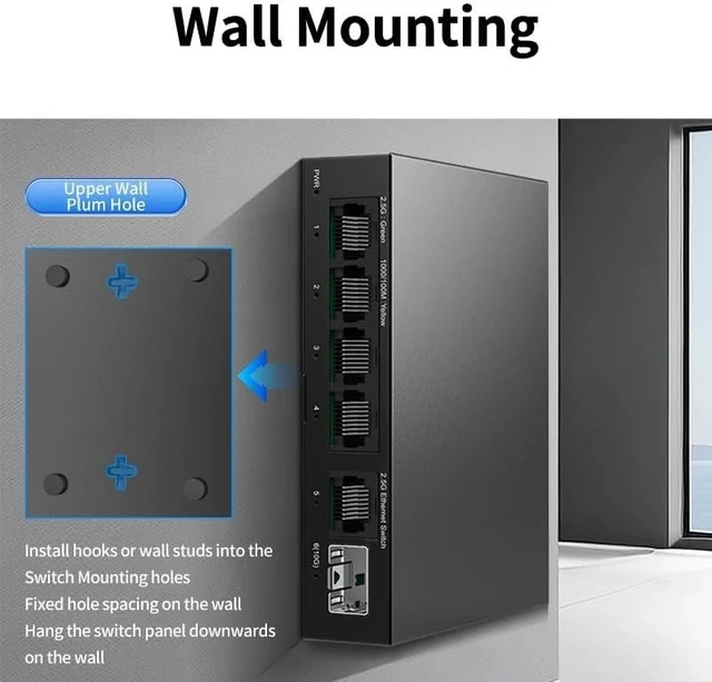 Alt view image 5 of 5 - 5 Port 2.5GbE Ethernet Switch 2.5Gbps Network Switch 1 Port 10Gb SFP