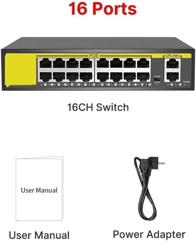 Alt view image 2 of 7 - 48V 8/16 Ports POE Switch Ethernet 10/100Mbps IEEE 802.3 af/at(16 Ports PoE)