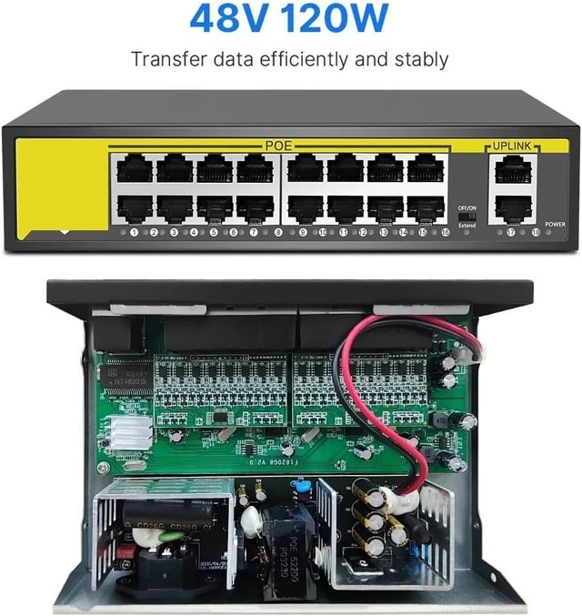 Alt view image 4 of 7 - 48V 8/16 Ports POE Switch Ethernet 10/100Mbps IEEE 802.3 af/at(16 Ports PoE)