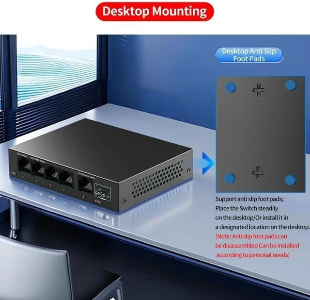 Alt view image 3 of 4 - 2.5G Switch 5 Port 2500Mbps Network Switch with 10G SFP+ Plug and Play
