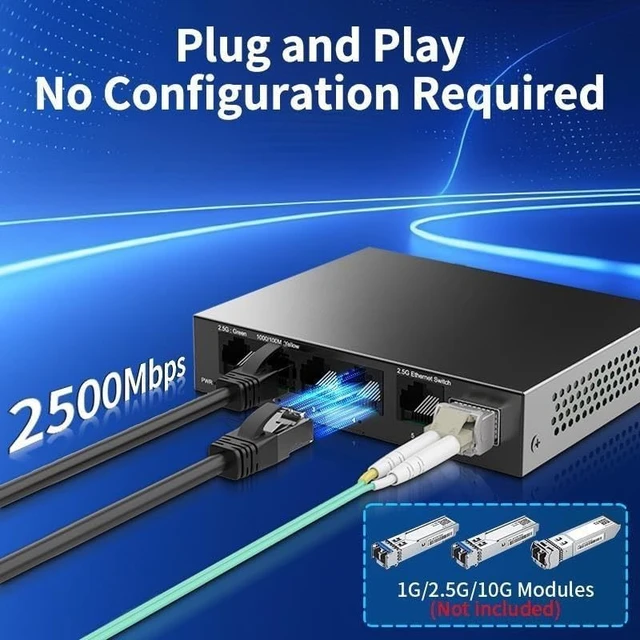 Alt view image 2 of 4 - 2.5G Switch 5 Port 2500Mbps Network Switch with 10G SFP+ Plug and Play