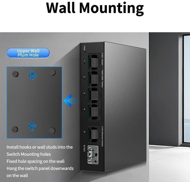 Alt view image 4 of 4 - 2.5G Switch 5 Port 2500Mbps Network Switch with 10G SFP+ Plug and Play