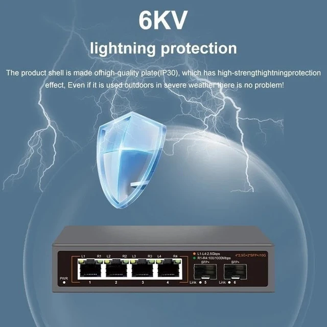 Alt view image 2 of 5 - 2.5GbE Switch 2.5GBASE-T 4 Port 2.5G RJ45 with 2 Port 10G SFP