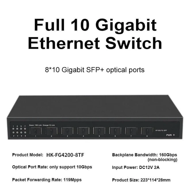 Main image of 8 Ports 10G SFP+ Ethernet Switch Desktop Console Network Switch(HK-FG4200-8TF)
