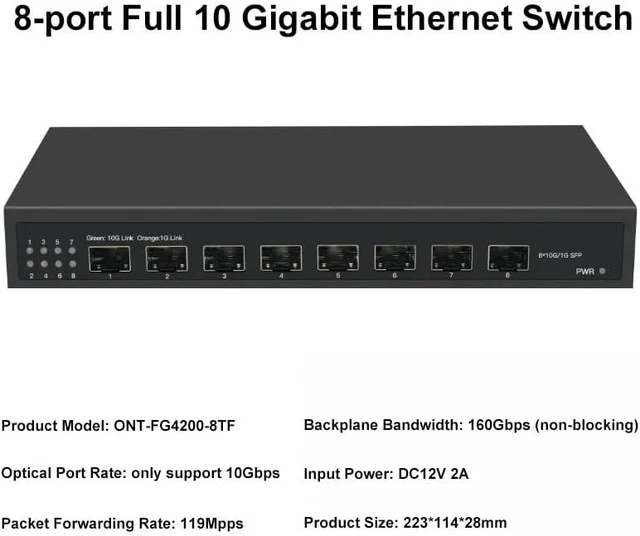 Alt view image 5 of 6 - 8 Ports 10G SFP+ Ethernet Switch Desktop Console Network Switch(HK-FG4200-8TF)