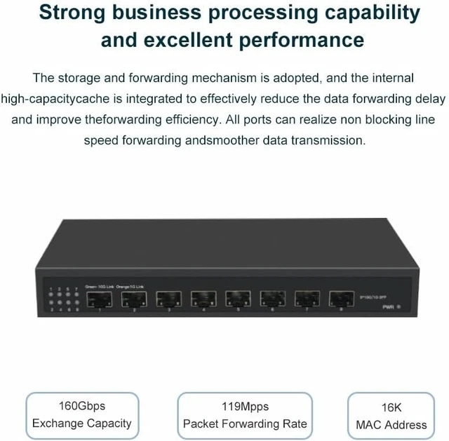 Alt view image 4 of 6 - 8 Ports 10G SFP+ Ethernet Switch Desktop Console Network Switch(HK-FG4200-8TF)