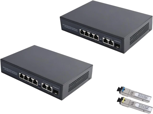 Main image of 7 Port PoE Switch (4 PoE Port + 2 Uplink + 1 SFP) with SC 3KM SFP Modules