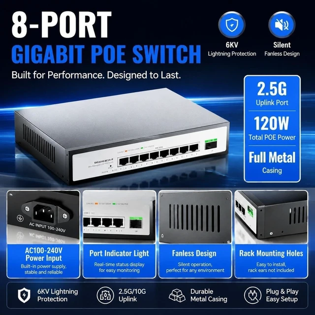 Alt view image 2 of 4 - SKS3200-8E1X-P 8-Port 2.5G PoE Managed Switch with 10G SFP