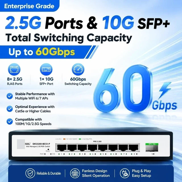 Alt view image 3 of 4 - SKS3200-8E1X-P 8-Port 2.5G PoE Managed Switch with 10G SFP