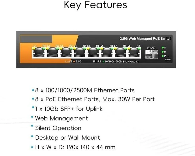 Main image of 9-Port Multi-Gigabit Managed Switch with 8-2.5Gbps PoE and 1-10Gb SFP