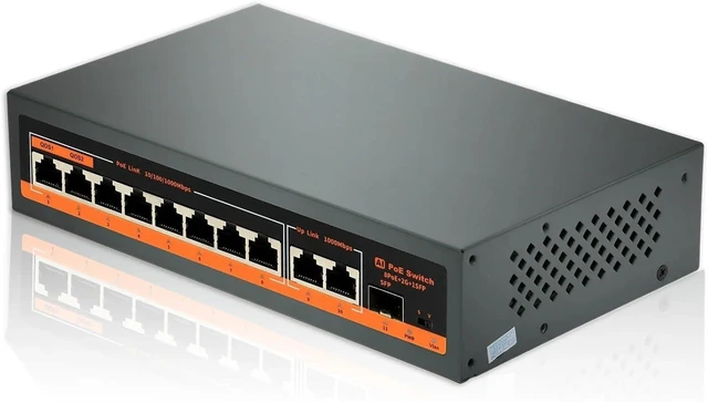 Main image of 11-Port Gigabit AI PoE Switch 8 PoE 2 RJ45 1 SFP 120W Network Switch