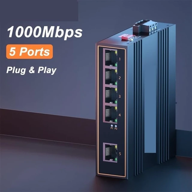 Alt view image 2 of 2 - Industrial 5-Port Ethernet Switch DIN Rail IP40 Metal Housing