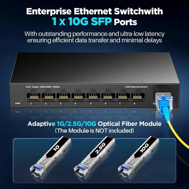 Alt view image 6 of 6 - 8 Port 2.5Gigabit Ethernet Switch with 10G SFP, with 10/100/1000Mbps,