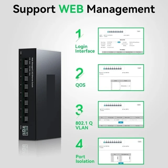 Alt view image 3 of 6 - 2.5Gb Web Managed Switch 8 Port 2.5G Network Switch