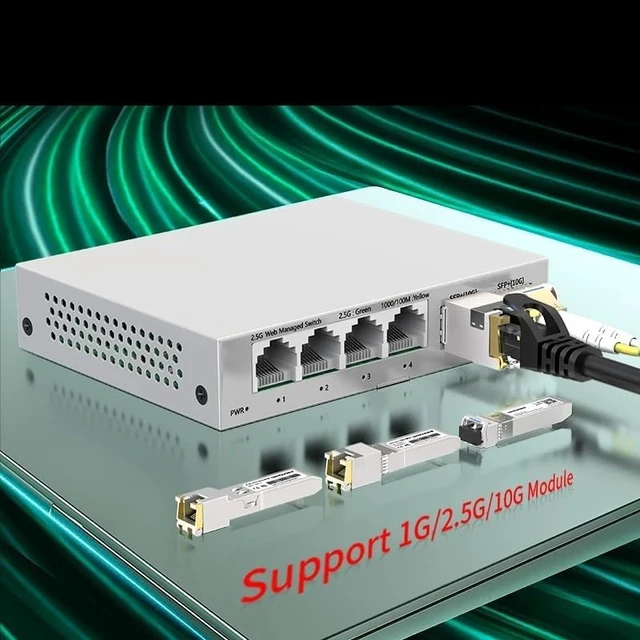 Alt view image 3 of 5 - 2.5GbE Managed Switch 4 Port 2500M Network 10G SFP+Slot Web Managed