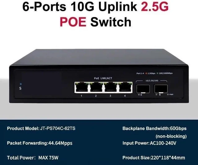 Main image of 2.5GbE POE Switch 4/8 Port RJ45 2500Mbps 10G Ethernet Network Switch