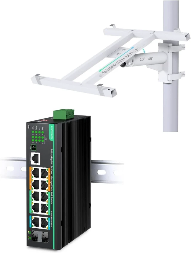 Main image of LINOVISION Industrial L2+ Managed 12V PoE Switch and Solar Panel Bracket