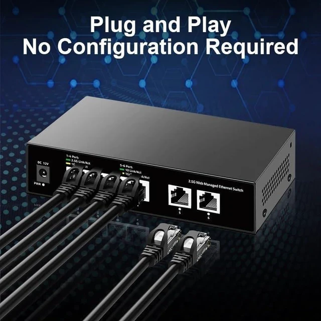 Alt view image 2 of 3 - 2.5G Managed Switch 4 Port 2500Mbps and 2 Port 10G Ethernet Network Switch