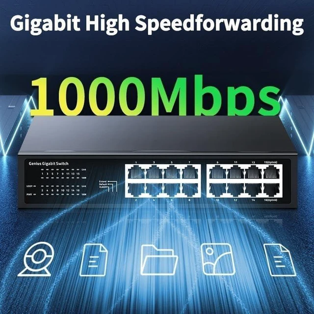Main image of 16 Port Gigabit Ethernet Switch 1000Mbps Network Hub Internet Splitter