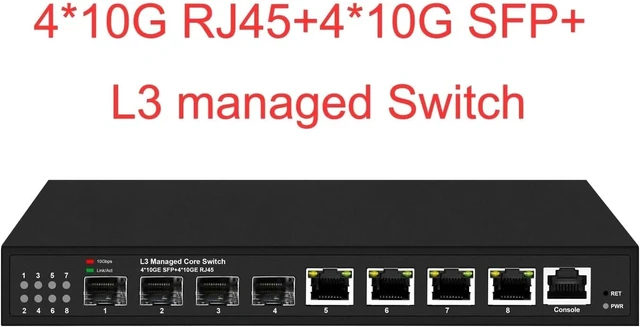 Alt view image 7 of 7 - L3 Managed Full 10Gbps 8 Ports Network Switch 4*RJ45 and 4*SFP+(Non POE)