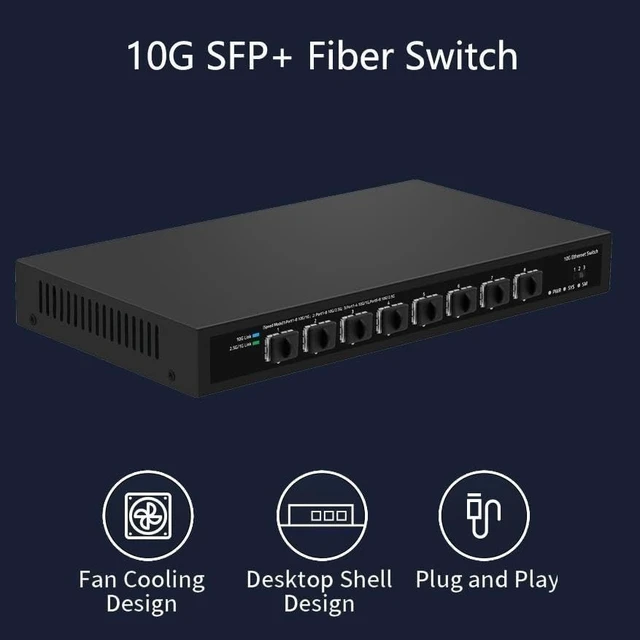 Alt view image 2 of 6 - 10Gbe SFP+ Ethernet Switch 8 Port 10000Mbps Optical SFP