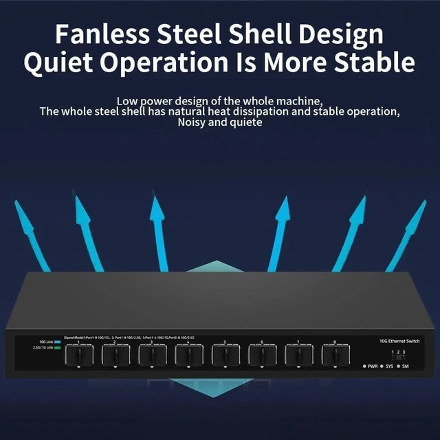 Alt view image 3 of 6 - 10Gbe SFP+ Ethernet Switch 8 Port 10000Mbps Optical SFP