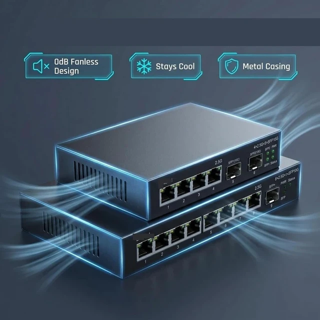 Alt view image 4 of 6 - 2.5G Optical Port Network Gigabit Switch, 2.5G RJ45(9-Port-US Plug)
