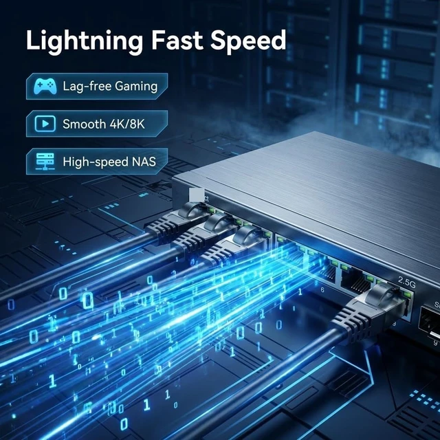 Alt view image 5 of 6 - 2.5G Optical Port Network Gigabit Switch, 2.5G RJ45(9-Port-US Plug)