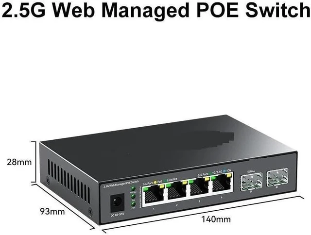 Main image of 6 Port 2.5G Managed POE Switch,IEEE802.3af/at, 120W Metal Fanless 2.5Gb PoE Switch