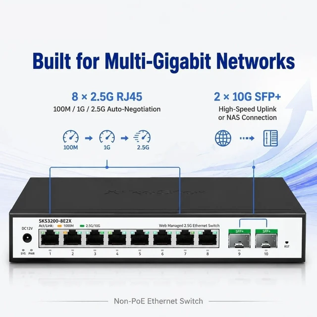 Alt view image 3 of 6 - 8 Port 2.5G Managed Ethernet Switch with 2x10G SFP