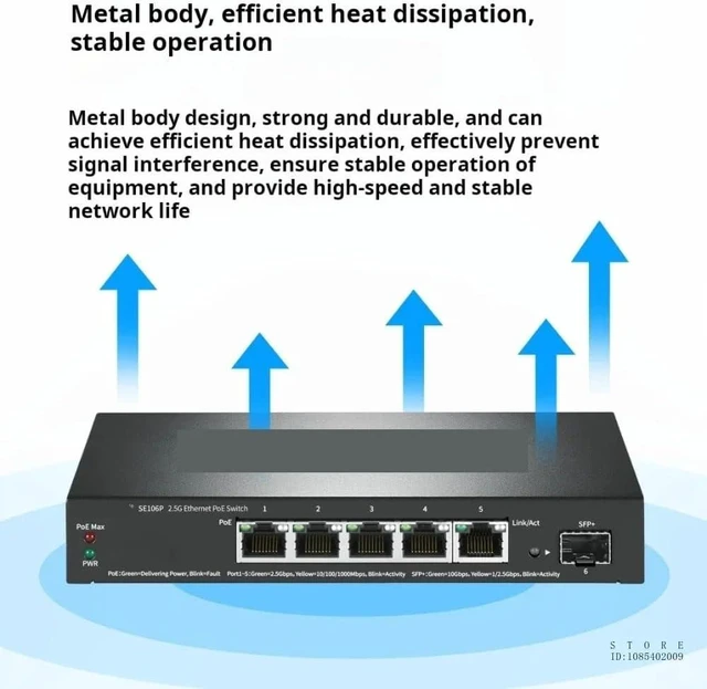 Alt view image 4 of 5 - 2.5G Ethernet PoE Switch, 4*2.5GE (PoE) @ 55W + 1*2.5GE + 1*10G SFP