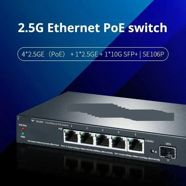 Alt view image 5 of 5 - 2.5G Ethernet PoE Switch, 4*2.5GE (PoE) @ 55W + 1*2.5GE + 1*10G SFP