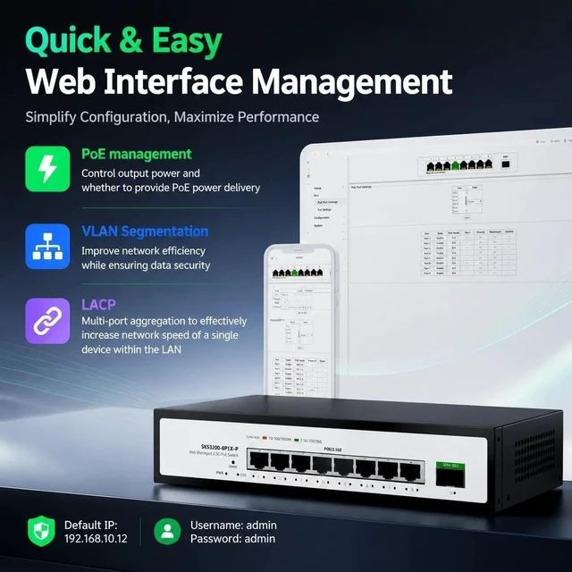 Alt view image 6 of 7 - SKS3200-8E1X-P 8x2.5G PoE+ Layer2 Managed Switch Single 10G SFP