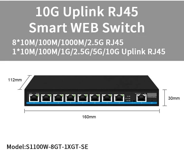 Alt view image 2 of 4 - Network Switch 4/8 Port Multi-gigabit 2.5Gps PoE Switch with 10G RJ45(8 Port Non POE)