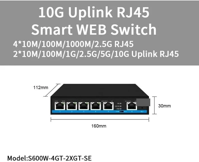 Alt view image 4 of 4 - Network Switch 4/8 Port Multi-gigabit 2.5Gps PoE Switch with 10G RJ45(8 Port Non POE)