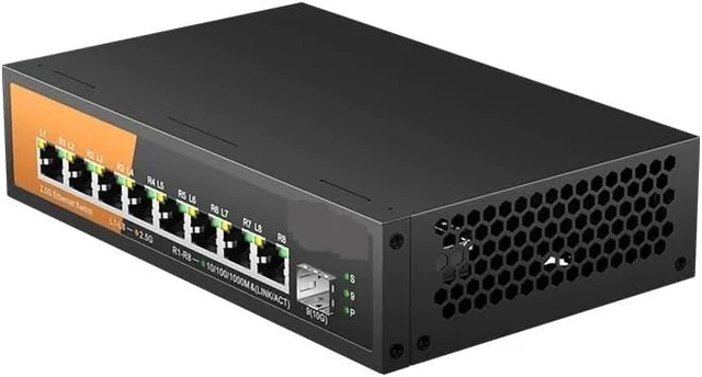Alt view image 4 of 4 - 9-Port Multi-Gigabit Ethernet Switch with 8-2.5Gb PoE Ports and 1-10Gb SFP(Switch with EU Plug)