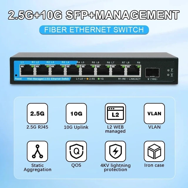 Alt view image 3 of 4 - 8 Port 2.5G Network Switch VLAN 2.5gbe RJ45 ethernet hub 10gbe sfp(6 Ports)