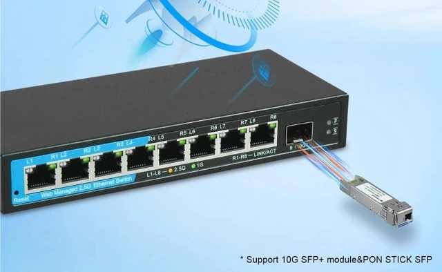 Alt view image 4 of 4 - 8 Port 2.5G Network Switch VLAN 2.5gbe RJ45 ethernet hub 10gbe sfp(6 Ports)