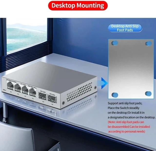 Alt view image 3 of 5 - 2.5Gb Switch 4 Port 2.5G Unmanaged Network Switch with 2 Port 10GbE SFP