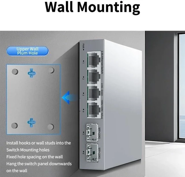 Alt view image 4 of 5 - 2.5Gb Switch 4 Port 2.5G Unmanaged Network Switch with 2 Port 10GbE SFP