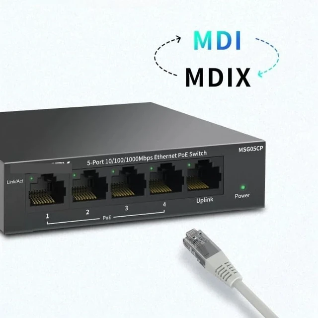 Alt view image 4 of 4 - 5 Port Gigabit PoE Ethernet Switch, Total Power 43W, MSG05CP
