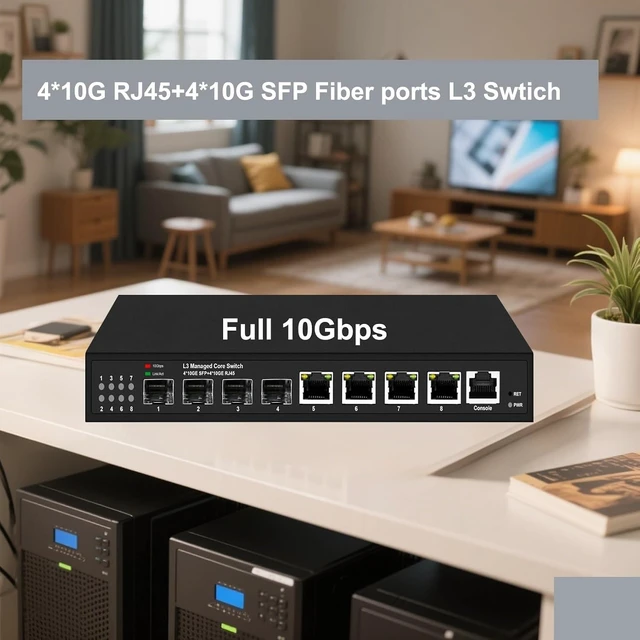 Alt view image 4 of 7 - L3 Managed Full 10Gbps 8 Ports Network Switch 4*RJ45 and 4*SFP+(Non POE)