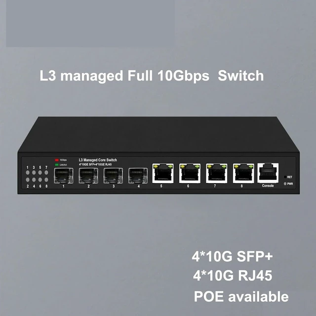 Alt view image 6 of 7 - L3 Managed Full 10Gbps 8 Ports Network Switch 4*RJ45 and 4*SFP+(Non POE)