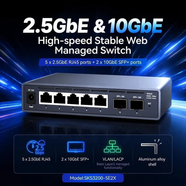 Alt view image 2 of 5 - SKS3200-5E2X Managed 2.5G Switch 52.5G RJ45 210G SFP