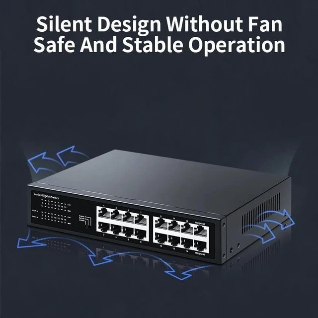 Alt view image 2 of 5 - 16 Port Gigabit Ethernet Switch 1000Mbps Network Hub Internet Splitter