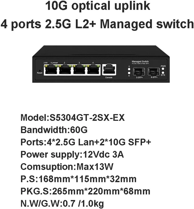Alt view image 2 of 5 - L2+ 2.5G PoE Managed Switch ,4/8/24 Ports 2.5G LAN/PoE Optional,(S5304GT-2SX-EX-L2)